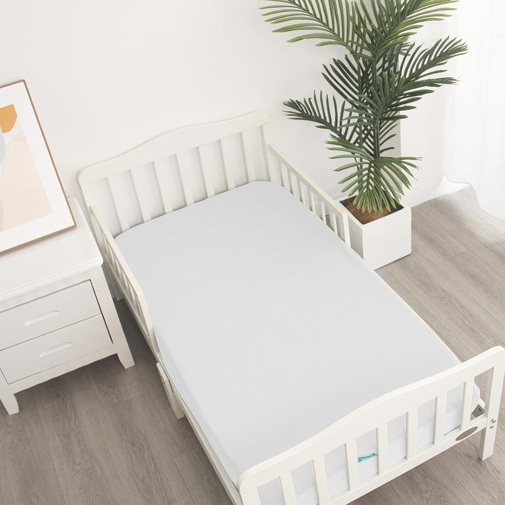 Crib Sheets Waterproof 2 Pack, Crib Mattress Protector, Toddler Fitted Crib Sheet Neutral, Ultra Soft & Breathable Toddler Bed Sheets for Boys and Girls, White
