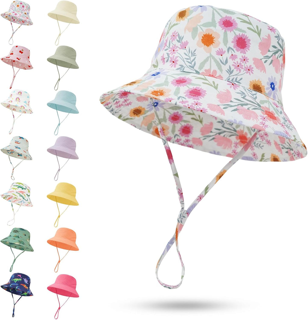 Baby Sun Hat 0-6 Years Toddler Boys Girls Adjustable Bucket Hats Kids Bucket Hats UPF 50+ Wide Brim Beach Swim Pool