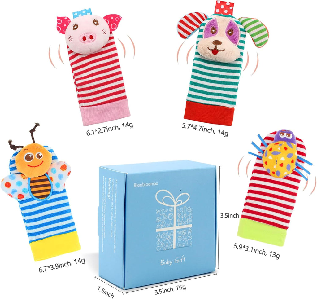 BLOOBLOOMAX Sock rattles for Babies 0-24 Months Baby Animal Foot Finder Educational Toys