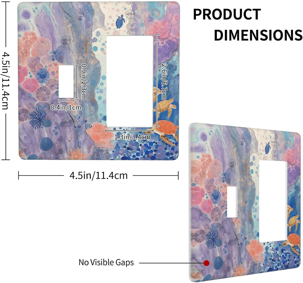 Turtle Coral Fish Watercolor Colorful Underwater World Outlet Covers 1 Toggle 1 Rocker Combination Decorative Wall Plate Electrical Switch Plates Light Switch Cover Plate for Kids Room Home Decor