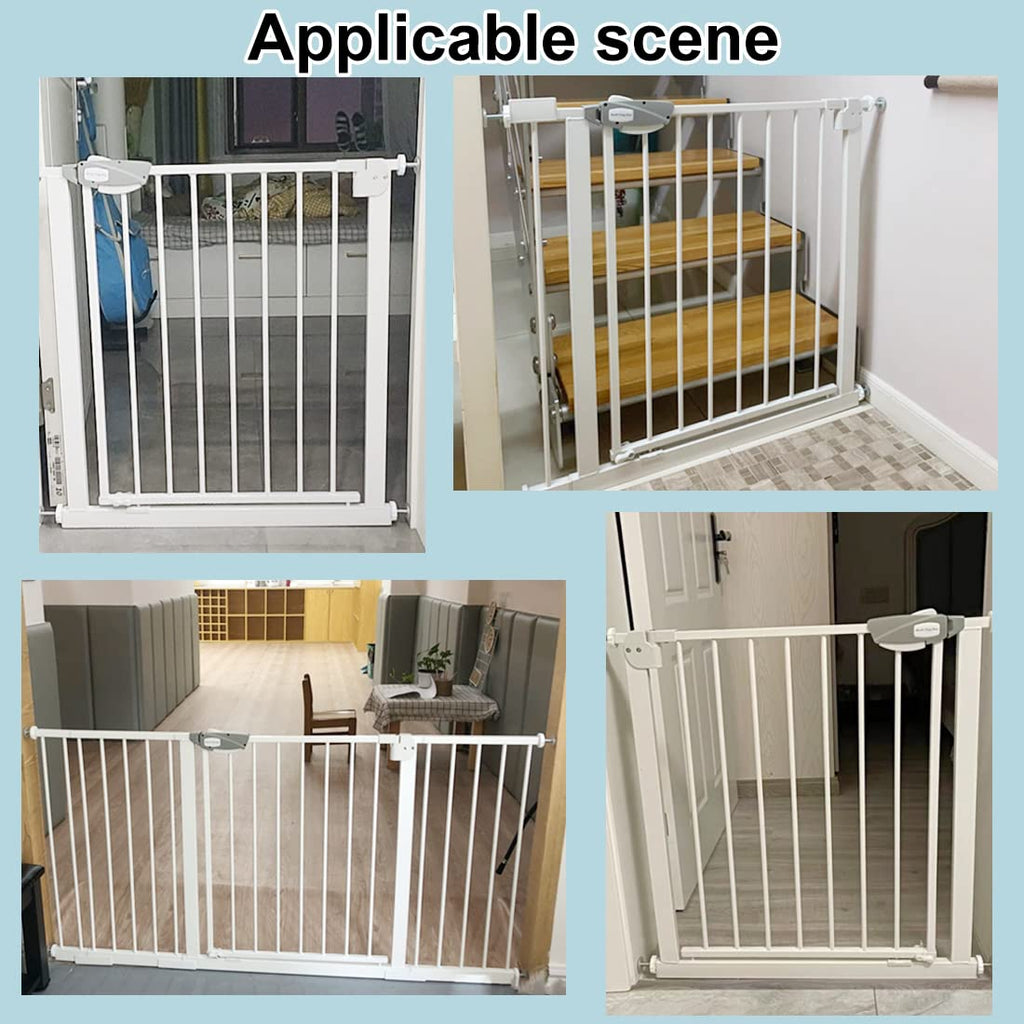 WAOWAO Triple Lock Baby Gate Extra Wide 86.22-90.55" Pressure Mounted Walk Through Swing Auto Close Safety White Metal Dog Pet Puppy Cat for Stairs,Doorways,Kitchen 86.22-90.94"/219-231cm