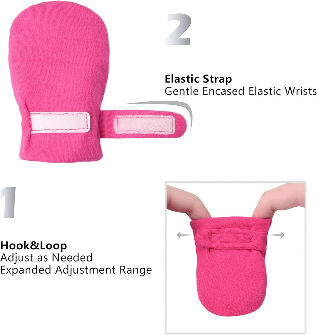 Newborn Baby No Scratch Mittens Stay On, 100% Cotton Breathable, Adjustable Infant Gloves for Baby Boys Girls Mittens