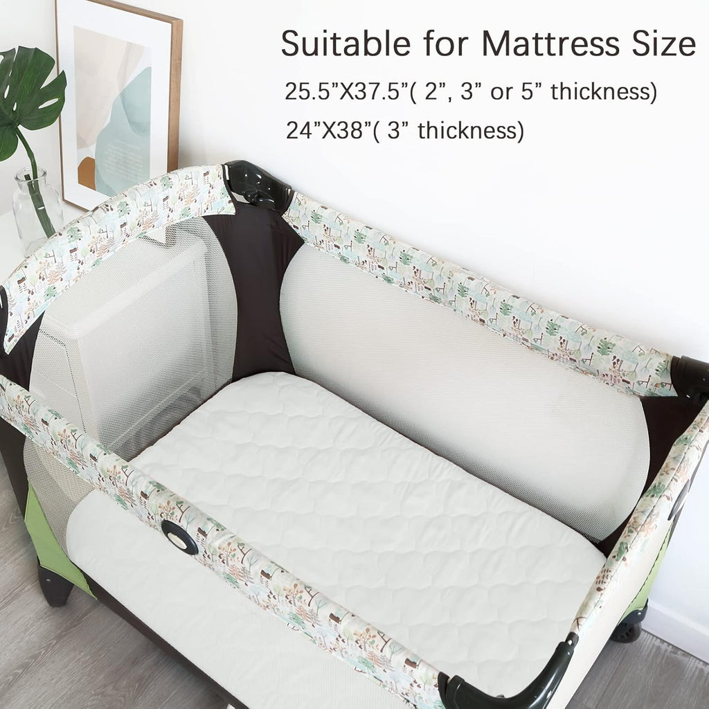 Biloban Pack n Play Sheets and Waterproof Mattress Protector, Grey&Pink, Breathable, Washable, Water Proof, 4 Pack