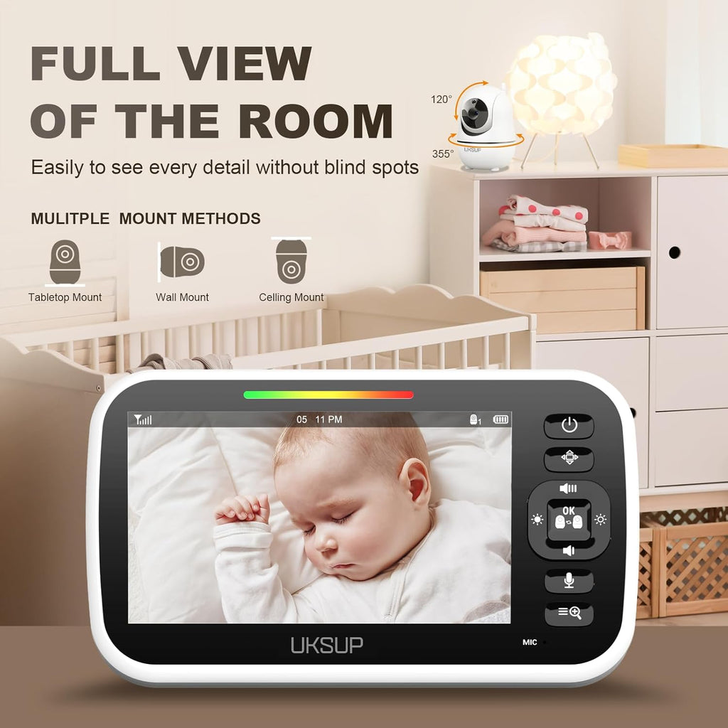 Baby Monitor with 2 Cameras and Audio - Video Baby Monitor with 960ft Long Range, Remote Pan-Tilt-Zoom, Night Vision, Temperature Sensor, 2-Way Talk, 8 Lullabies, 30-Hour Battery & No WiFi
