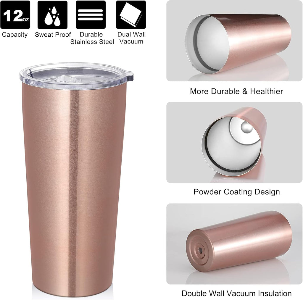 VEGOND 20oz Tumbler Bulk with Lid and Straw 6 Pack, Stainless Steel Vacuum Insulated Tumbler, Double Wall Coffee Cup Travel Mug, Rose Gold