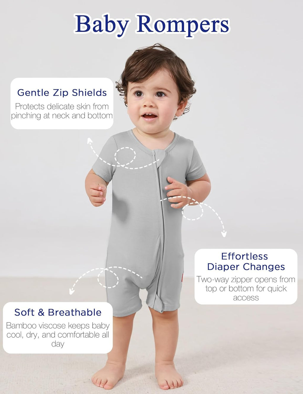 Baby Boys Bamboo Viscose Short Sleeve Romper Soft Comfy Infant Summer Jumpsuit