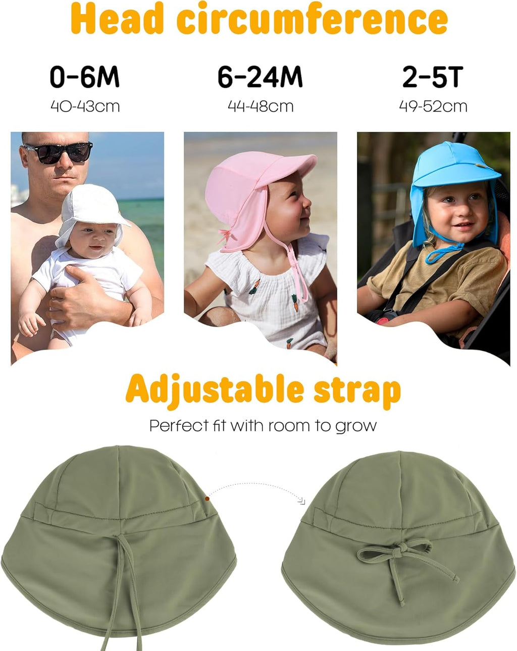 FURTALK Baby Sun Hat Summer Beach Hat UPF 50+ Adjustable Soft Baby Swim Hat with Neck Flap