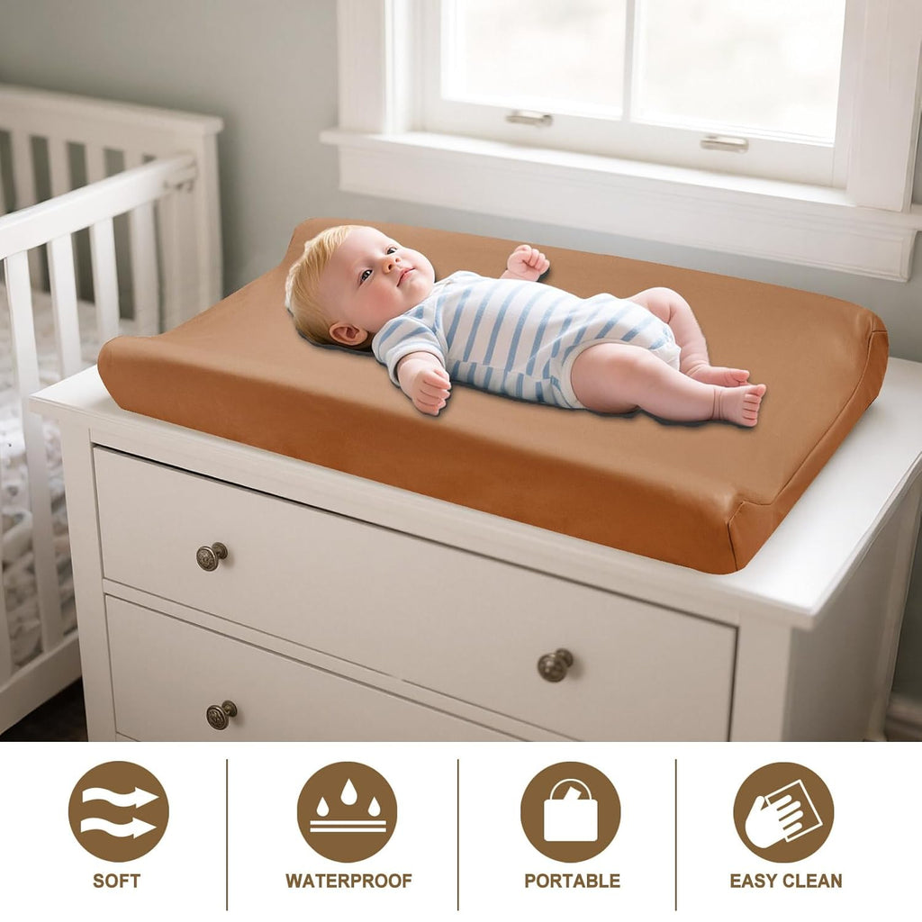Owlowla Changing Pad Cover,Waterproof Changing Pad Covers-Soft Leather Diaper Changing Table Cover,Fits Standard Changing Pads for Baby Boy Girl（Brown）