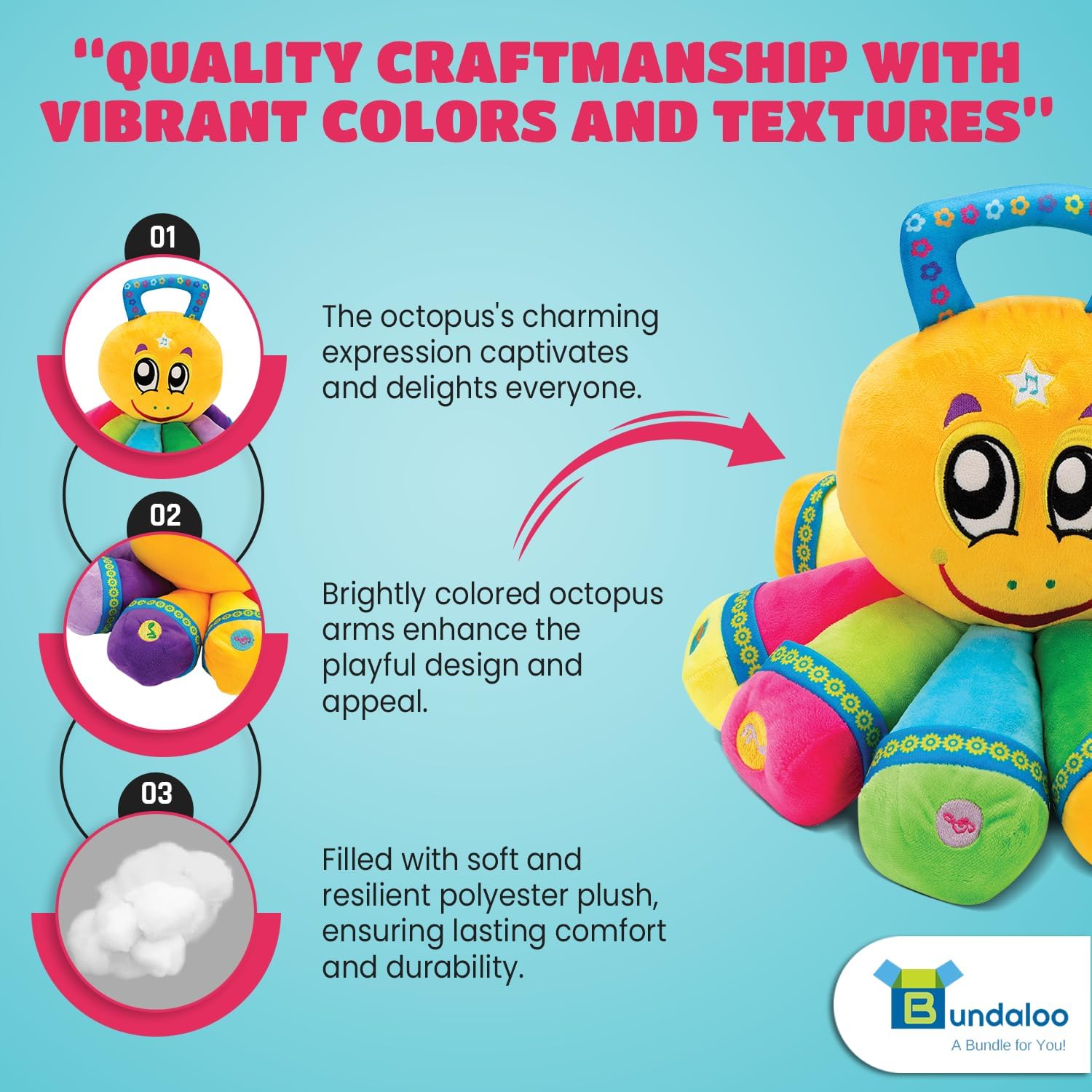 Bundaloo Musical Octopus Plush Toy - Plays Fun Songs and 8 Musical Key Notes | for Children & Toddlers (Octopus)
