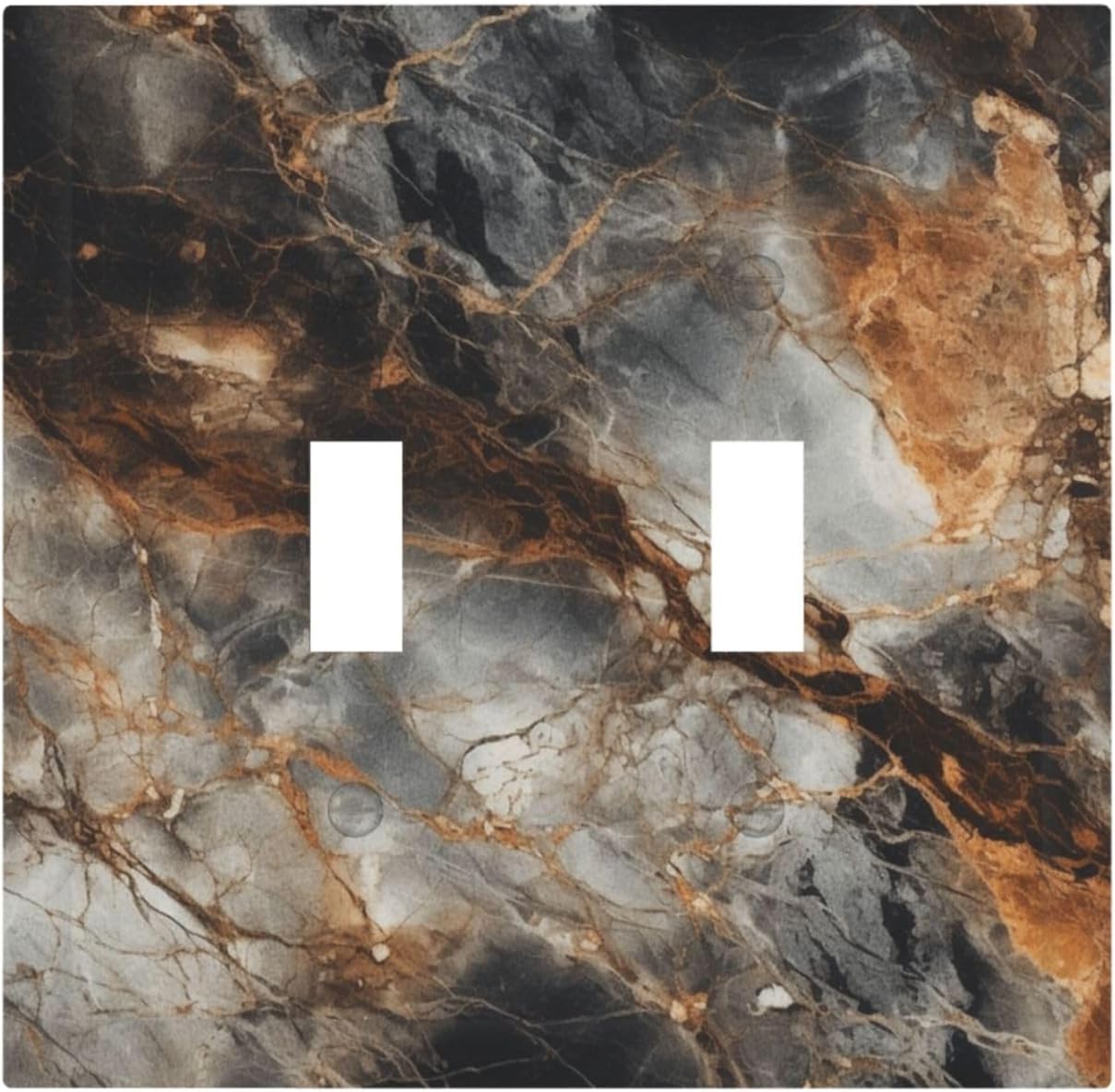 Brown Marble Granite Golden Lines Print Decorative Switch Plates 2 Gang Double Toggle Outlet Light Switch Cover Wall Plate Electrical Faceplate for Bathroom Kitchen Decor