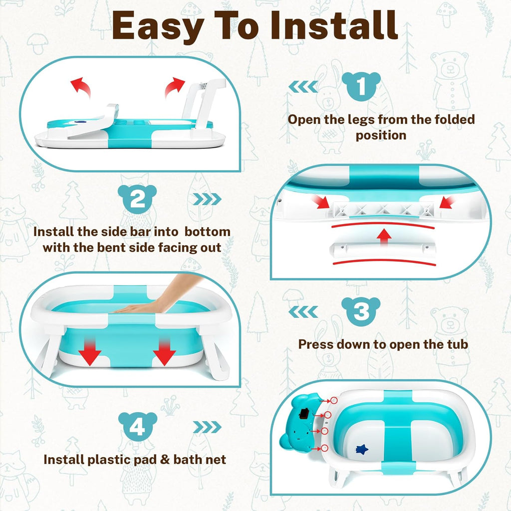 AVIDOR Baby Bathtub,Collapsible Bathtub for Newborn to Toddler,Durable Essential Infant Bath Tub,Portable Travel Baby Bathtub with Soft Cushion,No-Slip Hanging and Detachable Bathtub(Blue)