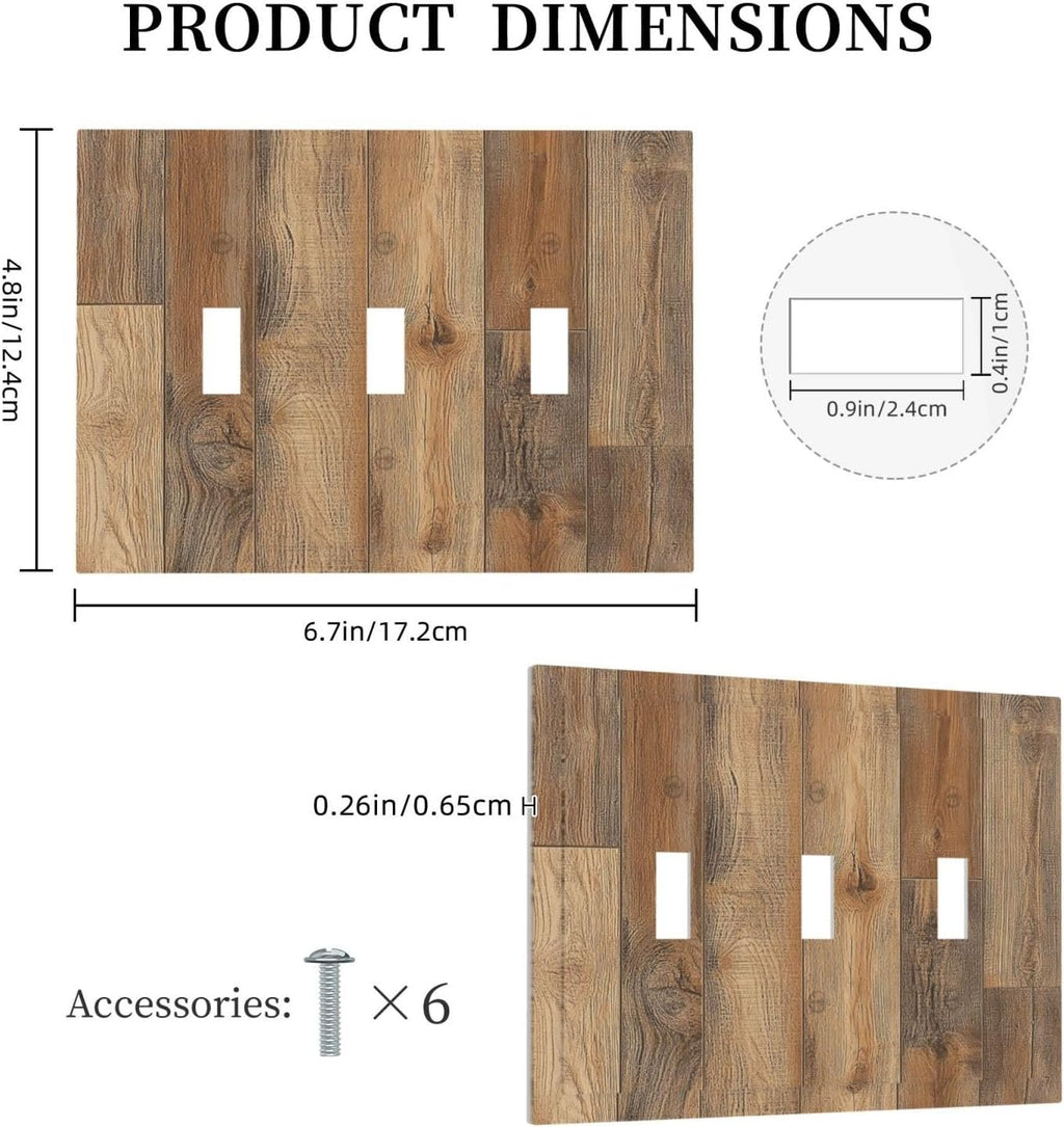 Decorative Switch Plates Retro Rustic Brown Wood Grain 3 Gang Wall Plate Triple Toggle Light Switch Cover Faceplate Electrical Wall Panels For Farmhouse Cabin Decor