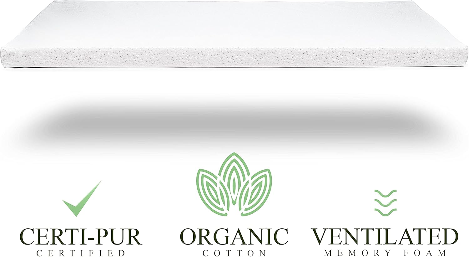 Organic Cotton Pack n Play Topper | CertiPUR-US Baby Mattress Pad for Portable Toddler Bed & Playard w/Washable Waterproof Cover, Soft Ventilated Foam Padding, Nonslip Bottom, Travel Strap | 41x29x1