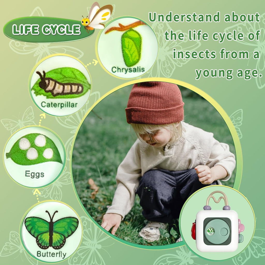 Montessori Educational Insect Busy Cube Toys for 1+ Year Old Boys Girls, Car Seat Airplane Travel Sensory Toys for Toddlers 1-3, 1st Birthday Gifts 6 12 Months