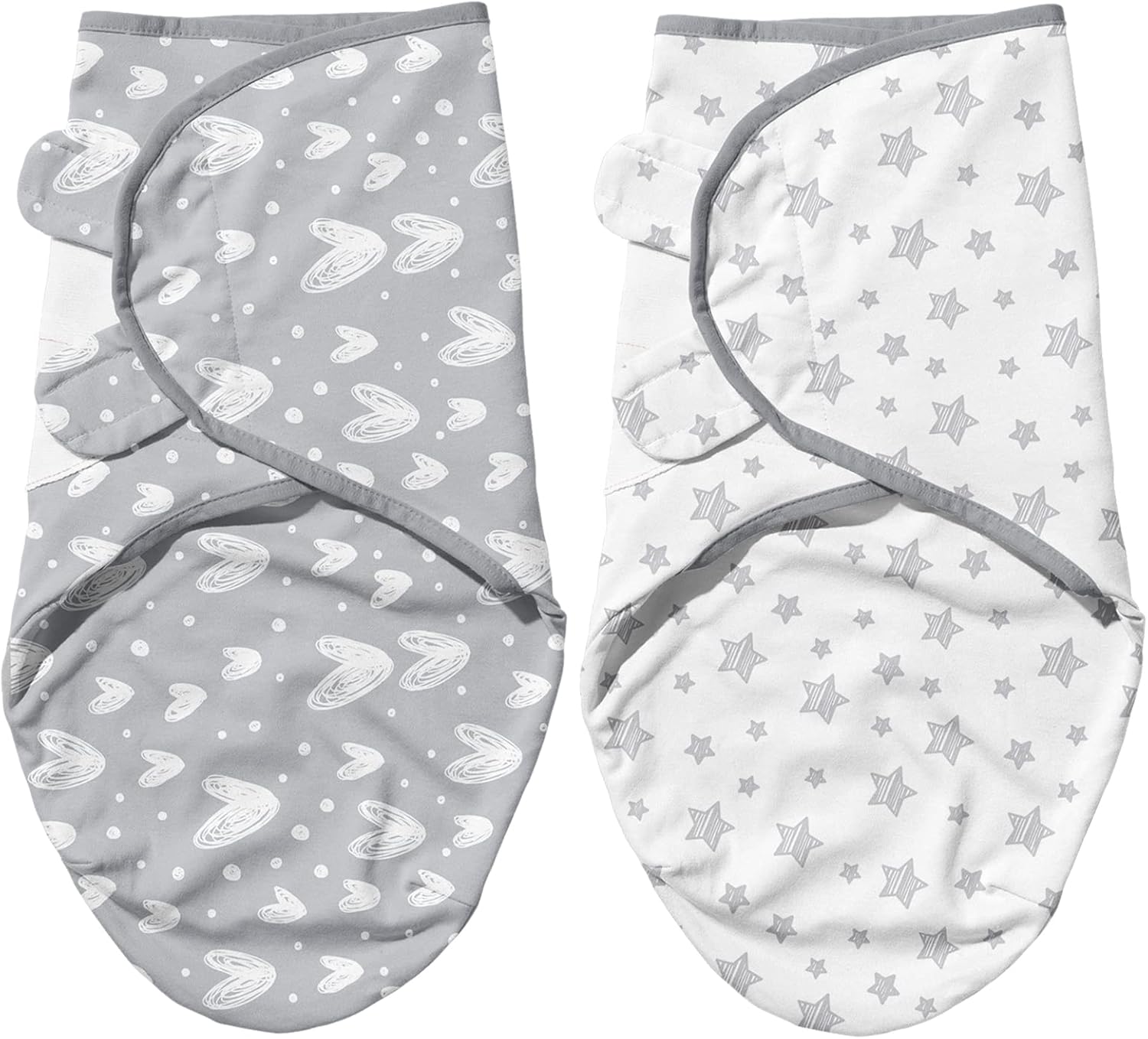 Biloban Baby Swaddles 0-3 Months for Boy Girls, Newborn, Organic Cotton Adjustable Blanket, Lovely Grey Print, 2 Pack