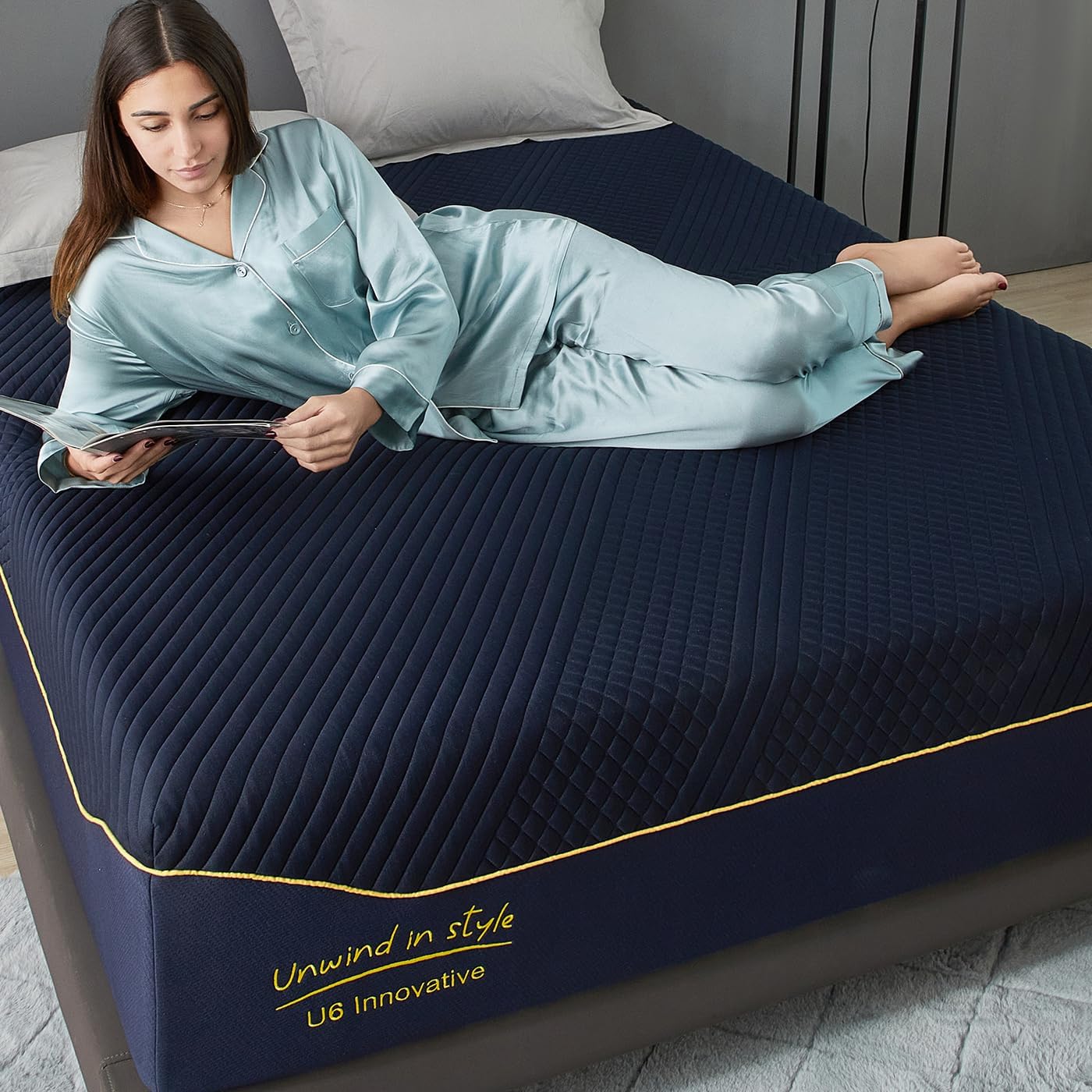 12 Inch Gel-Infused Memory Foam Mattress Twin Size,Medium Soft with Removable Washable Cover Cooling Gel Bed in a Box,CertiPUR-US Certified,38"X75"X12" Navy Blue