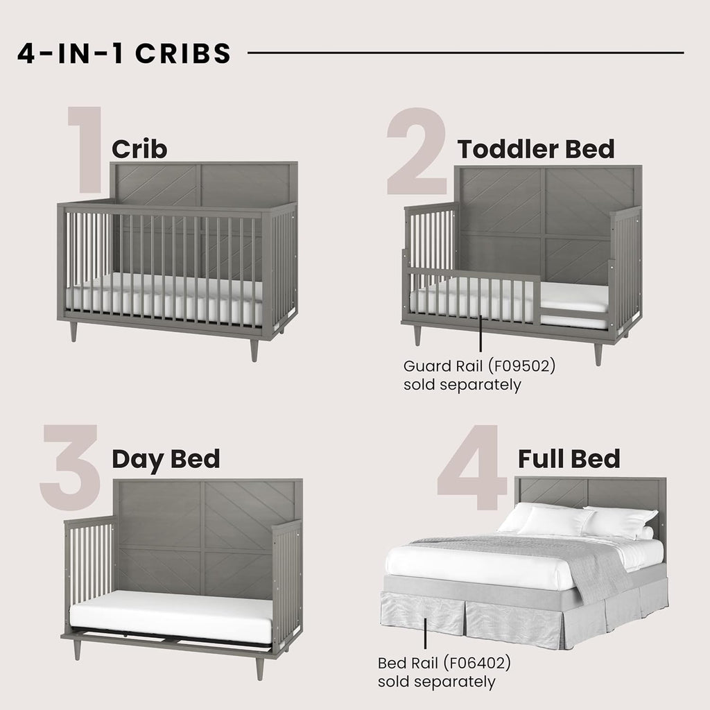 Child Craft Surrey Hill 4-in-1 Convertible Crib, Baby Crib Converts to Day Bed, Toddler Bed and Full Size Bed, 3 Adjustable Mattress Positions, Non-Toxic, Baby Safe Finish (Lunar Gray)
