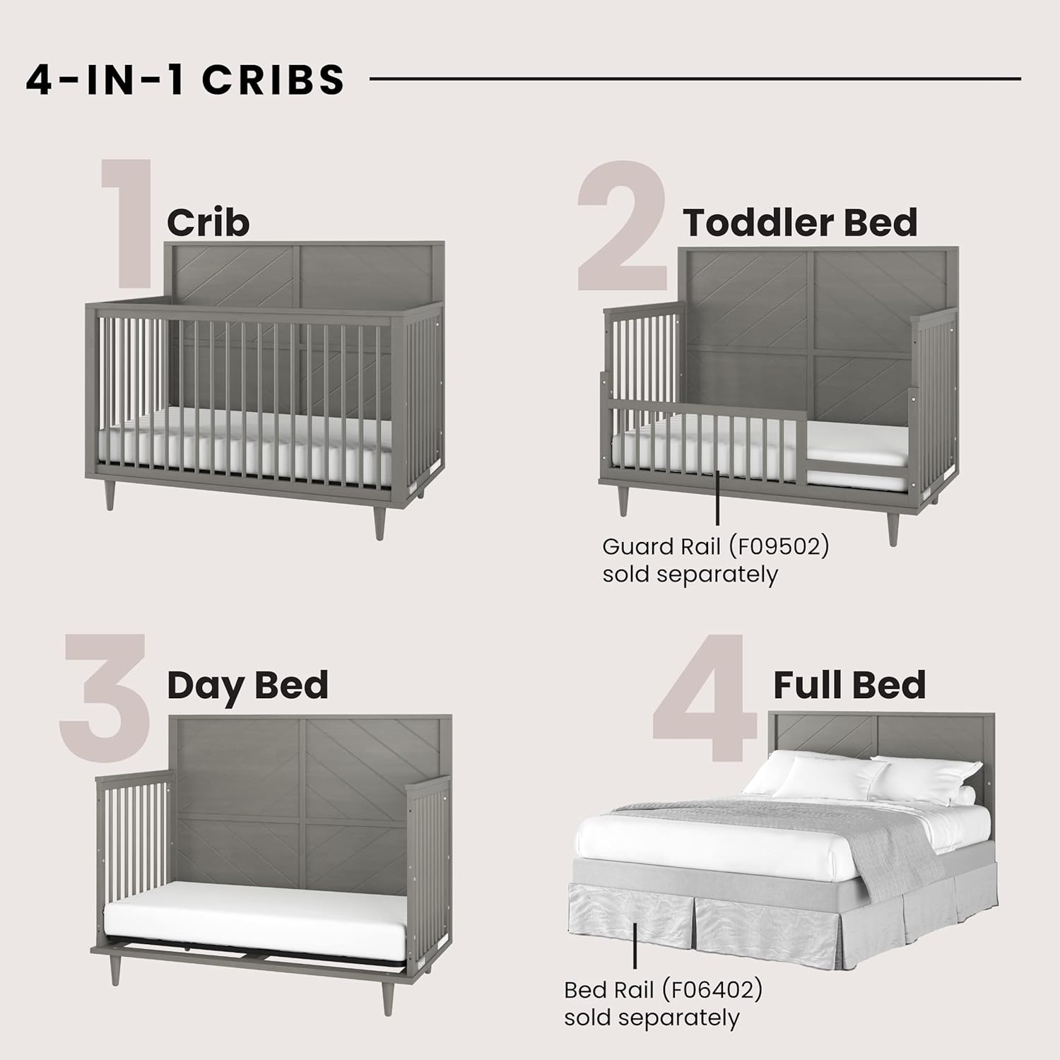 Child Craft Surrey Hill 4-in-1 Convertible Crib, Baby Crib Converts to Day Bed, Toddler Bed and Full Size Bed, 3 Adjustable Mattress Positions, Non-Toxic, Baby Safe Finish (Lunar Gray)
