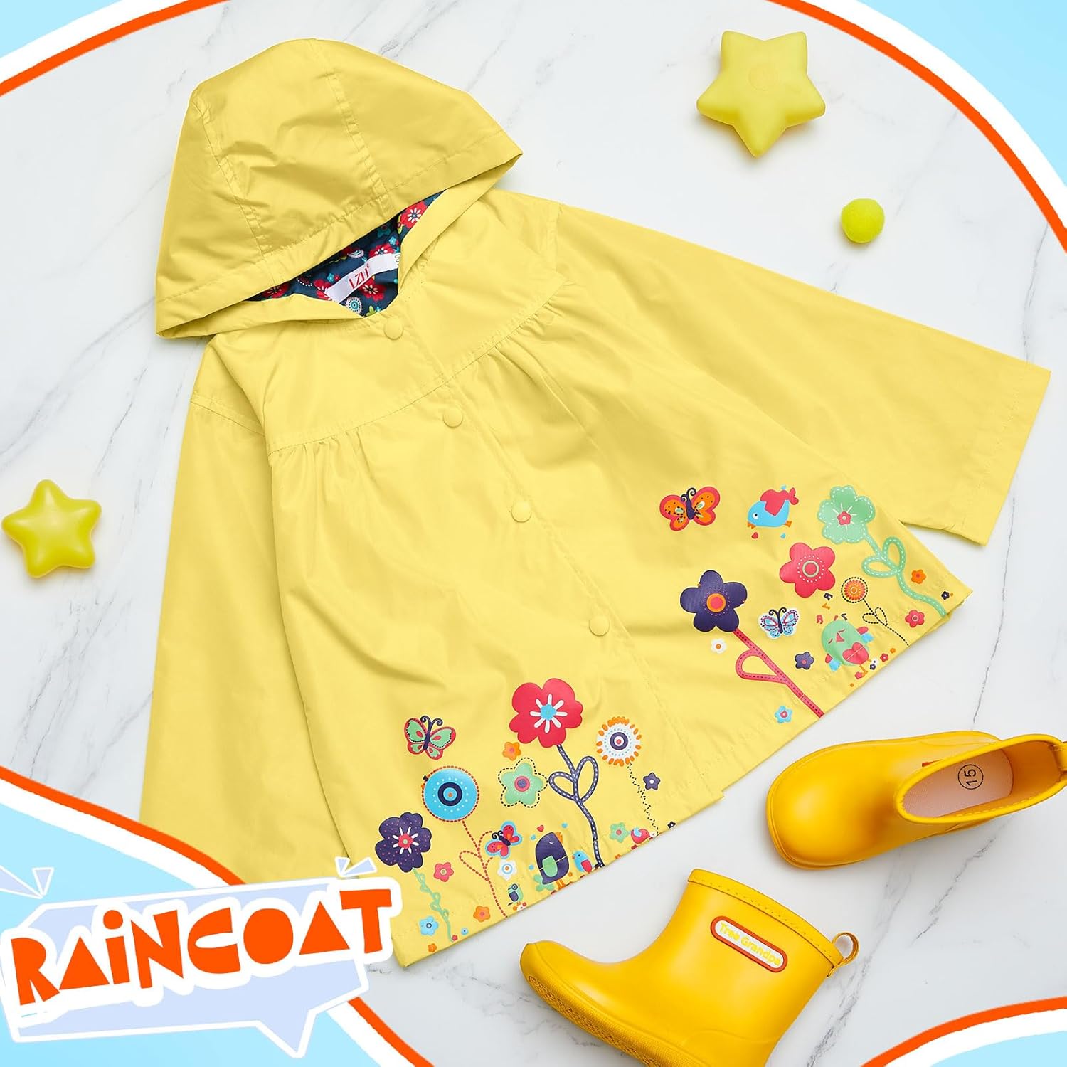 2 Pcs Toddler Raincoat Rain Boots Set Kids Baby Cartoon Hoodie Zipper Jacket Short Rain Shoes for Little Boys Girls