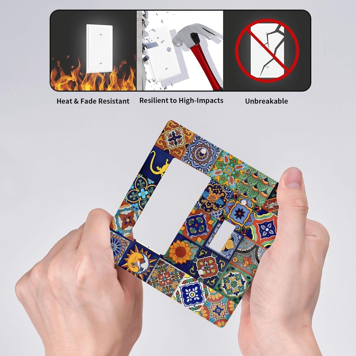 Talavera Mexican Tiles Traditional Color Decoration Print Outlet Covers 1 Toggle 1 Rocker Combination Decorative Wall Plate Electrical Switch Plates Light Switch Cover Plate for Kitchen Bathroom Decor