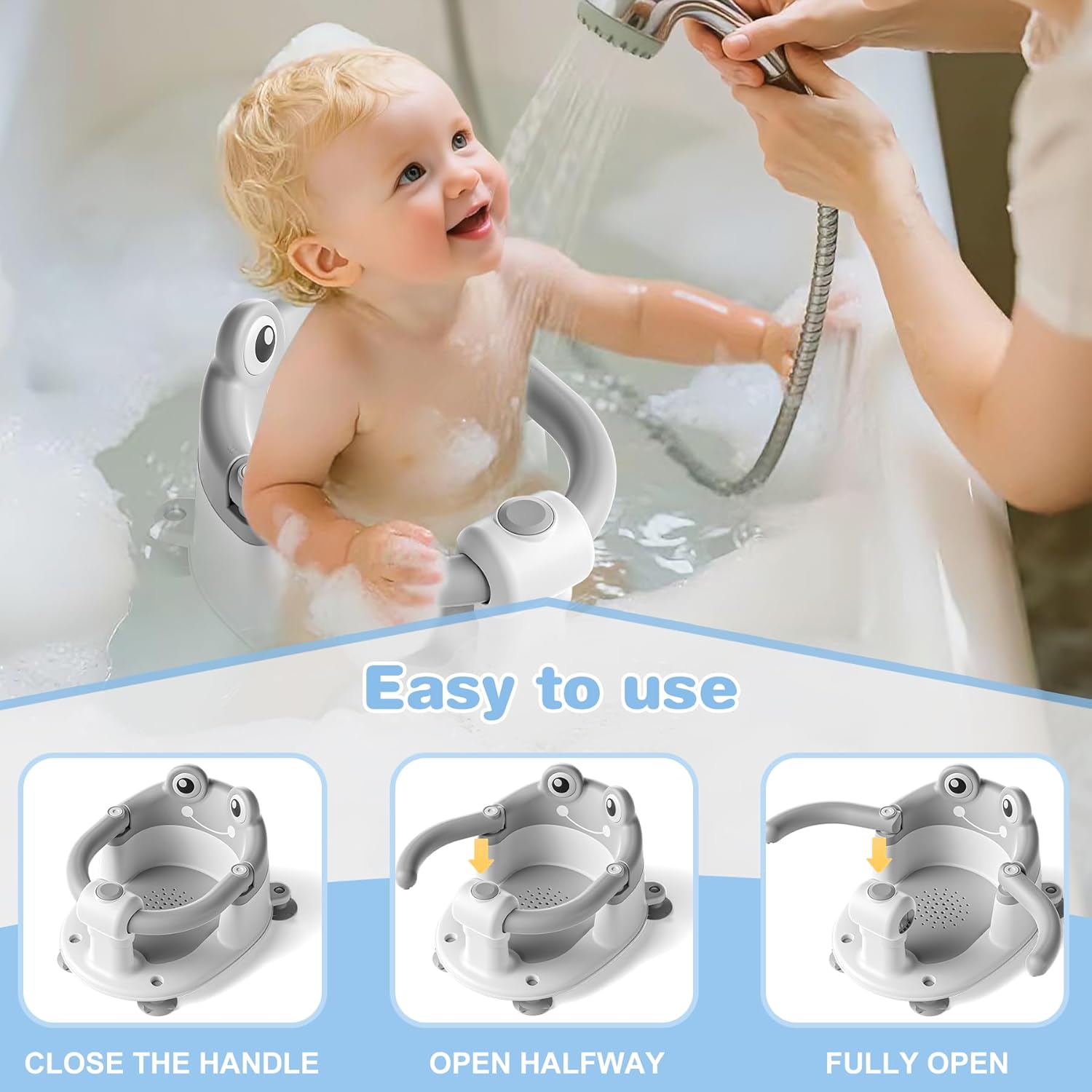 Baby Bath Seat for Babies 6 Months & up Non-Slip Toddler Bath Seats for Sitting Up Infant Bathtub Chair with Suction Cups and Soft Cushion for Baby Shower Tub Seat