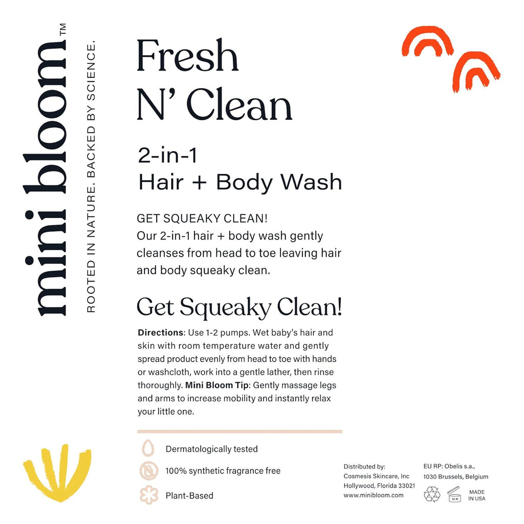 Fresh N’ Clean 2-in-1 Hair + Body Wash | Shampoo Sulfate-Free | Baby & Kid Safe | Gently Cleanses Head to Toe w/Aloe leaf, Chamomile extract, Lavender & Botanicals 16.6 oz
