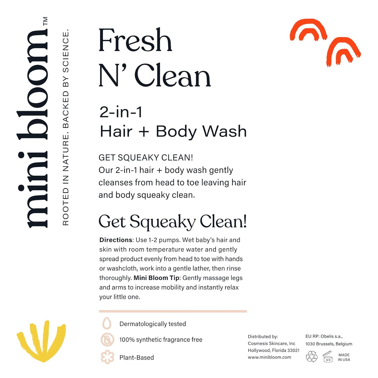 Fresh N’ Clean 2-in-1 Hair + Body Wash | Shampoo Sulfate-Free | Baby & Kid Safe | Gently Cleanses Head to Toe w/Aloe leaf, Chamomile extract, Lavender & Botanicals 16.6 oz