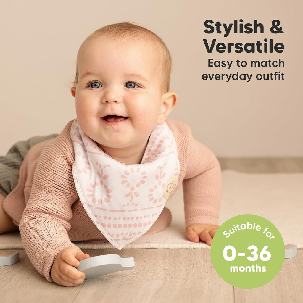 8-Pack Organic Baby Bandana Bibs for Girls - Super Absorbent Triangle Baby Bibs for Drooling and Teething Infant, 100% Cotton Extra Soft for Newborn, Infant 0-36 Months (Sweet Charm)