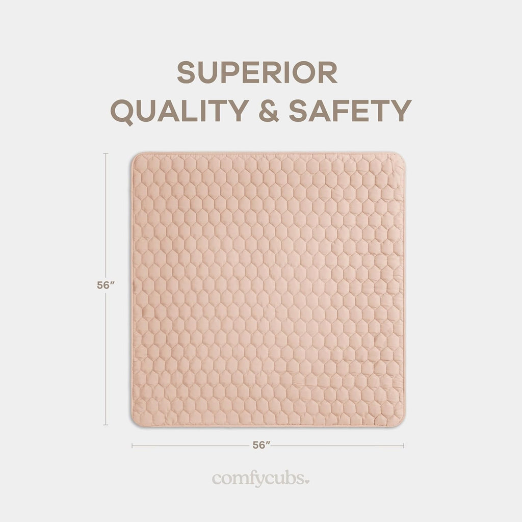 Comfy Cubs Square Kids Play Mat - 56 x 56 inches Soft Quilted Baby Floor Mat with Non-Slip Bottom - Plush Design for Toddlers' Playtime and Relaxation - Comfortable and Durable - Blush