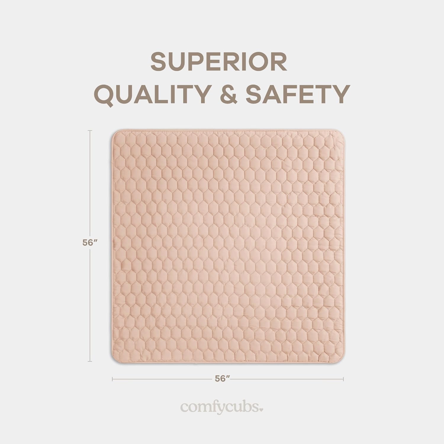 Comfy Cubs Square Kids Play Mat - 56 x 56 inches Soft Quilted Baby Floor Mat with Non-Slip Bottom - Plush Design for Toddlers' Playtime and Relaxation - Comfortable and Durable - Blush