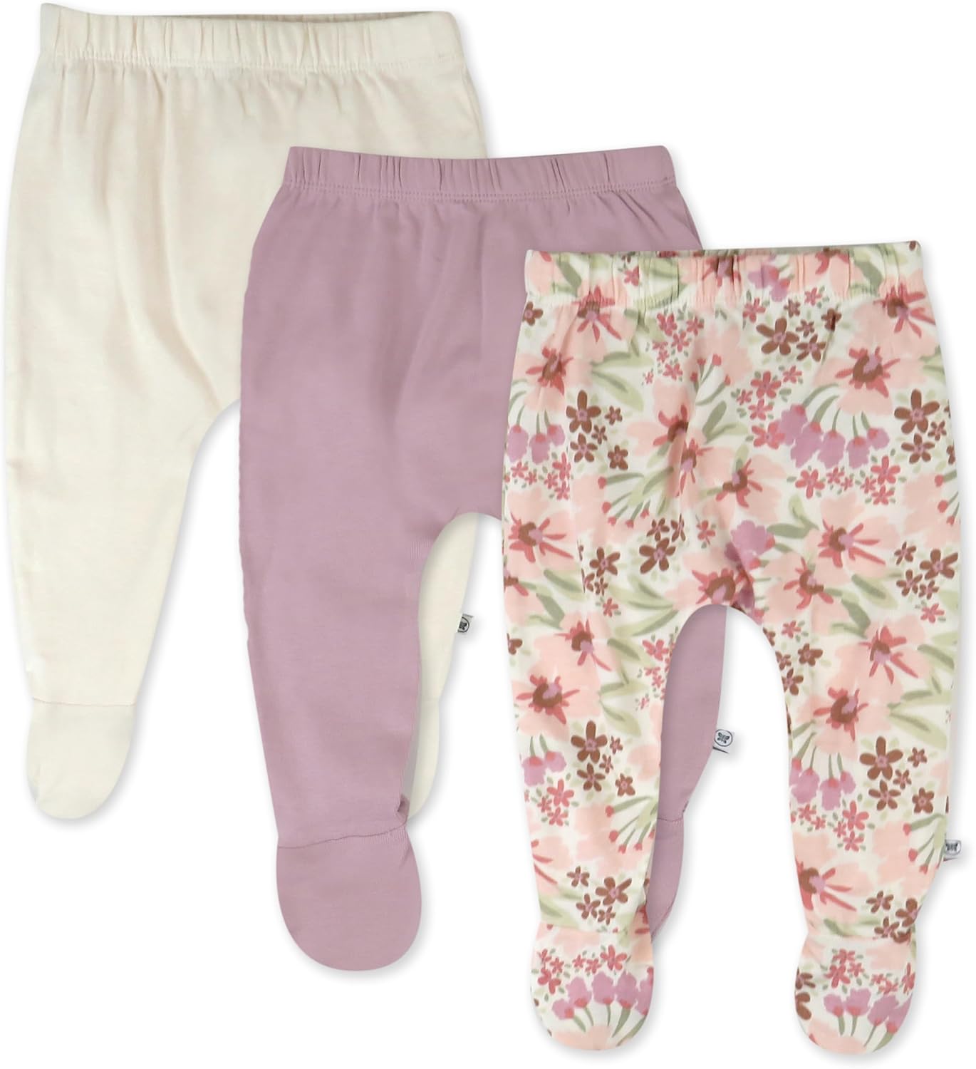 HonestBaby 3-pack Footed Pants Roomy Fit Pull on Bottoms 100% Organic Cotton for Infant Baby Boys, Girls, Unisex