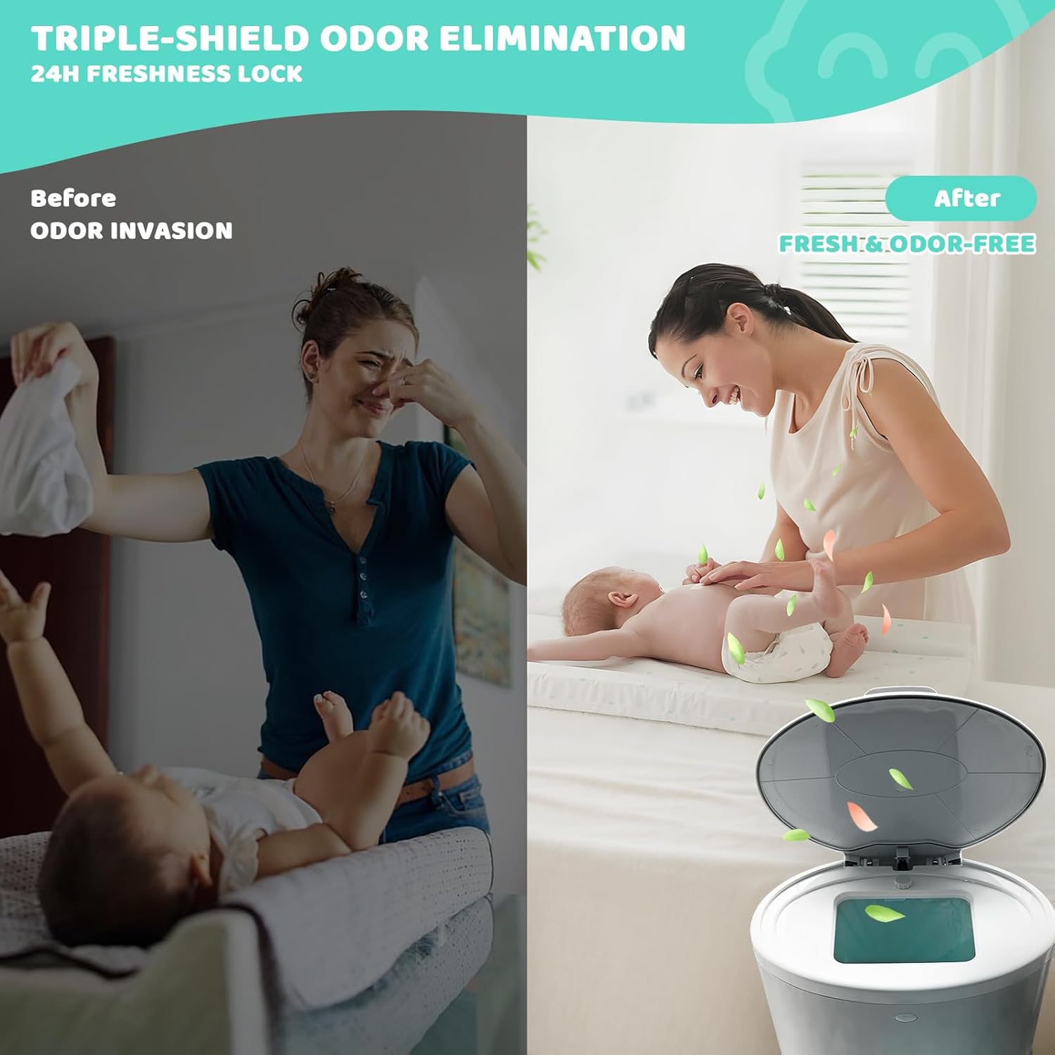 [4 Pack] Newnice Diaper Pail Refill Bags for Dekor Plus Diaper Pail, 30% Extral Thicker Diaper Genie Refills, Continuous Liners for Baby & Adult Diapers, Nursery Trash Solution