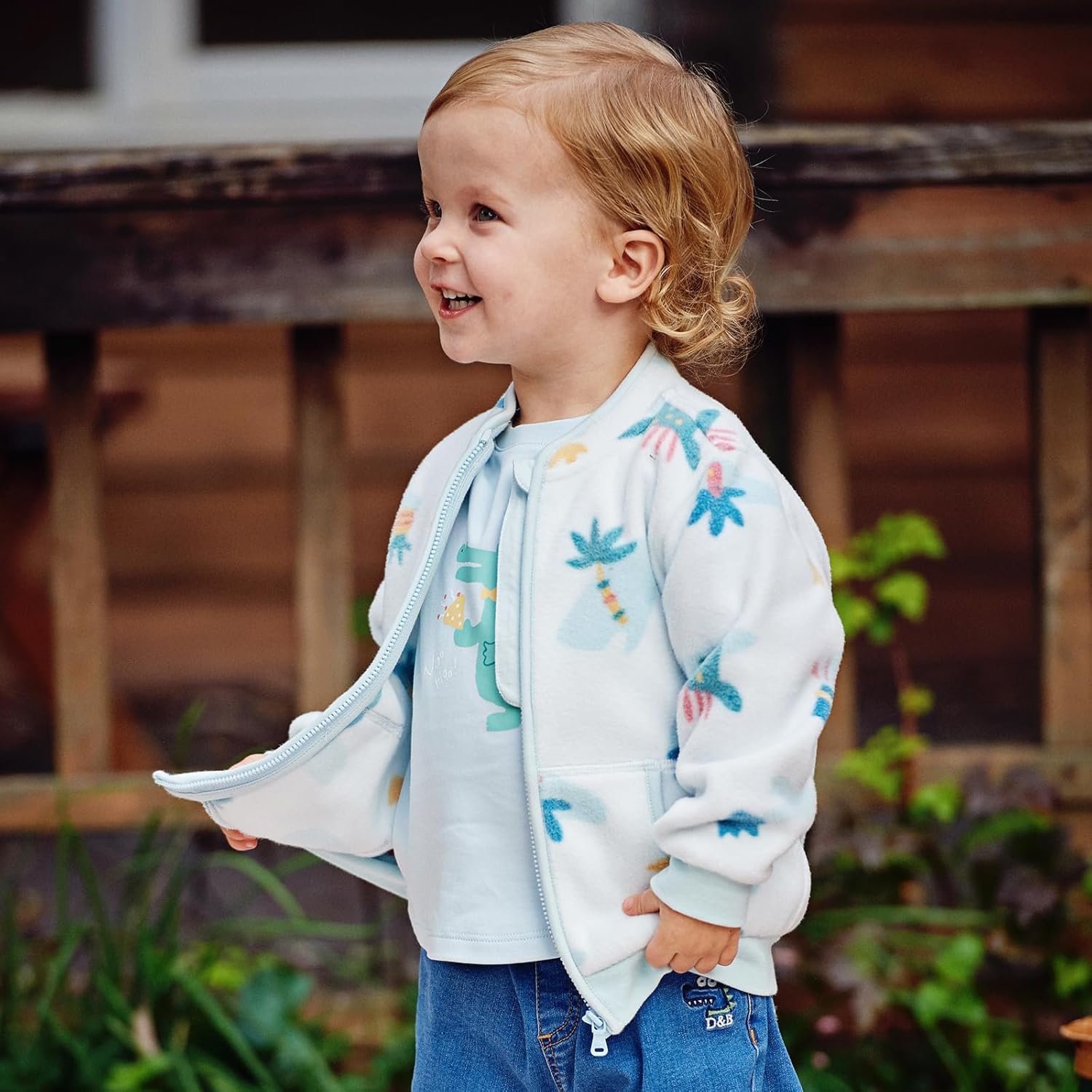 DAVE & BELLA Kids Printed Polar Fleece Jacket Toddler Baby Boys Girls Zip Up Long Sleeve Spring Fall Warm Outerwear Coat