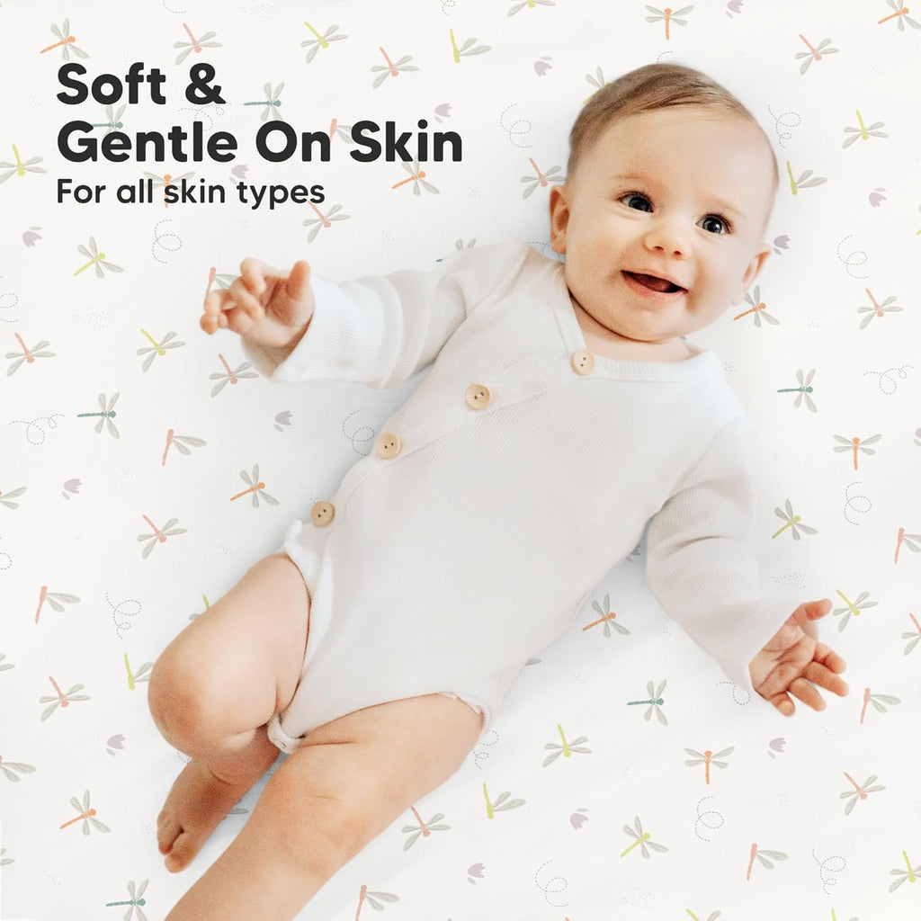 2-Pack Mini Crib Sheets Fitted - 38x26 Pack N Play Sheets for Pack and Play Mattress, Organic Cotton, Soft & Breathable Playard Bedding, Neutral Mini Toddler Bed Cover for Boys, Girls (Meadow)