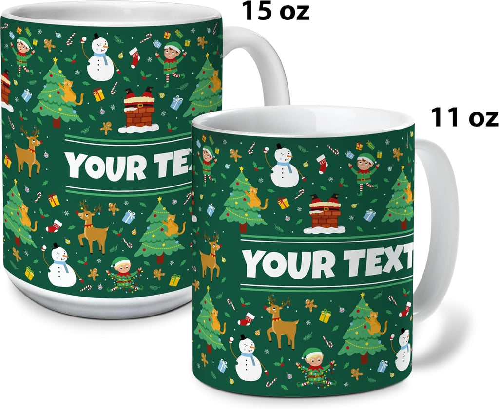 Personalized Mug for Kids - Christmas - Custom Name/Text, Ceramic Hot Chocolate/Cocoa/Coffee Cup for Boys/Girls, Holiday/Birthday Gift - 15 oz, Red Handle
