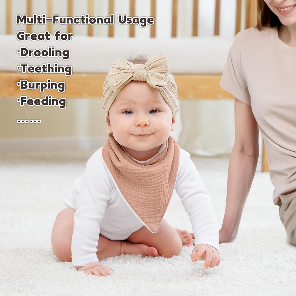 Susurration Muslin Baby Bibs 10Pack Baby Bandana Drool Bibs Soft Adjustable Newborn Bibs for Unisex Baby Girls & Boys (Rosabrun)
