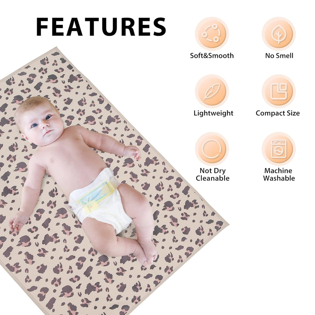 Vegan Leather Baby Changing Mat - Wipeable Portable Changing Pad, Foldable Travel Changing Mat for Baby, Newborns Toddlers Shower Gifts (Leopard Print,20"*28")
