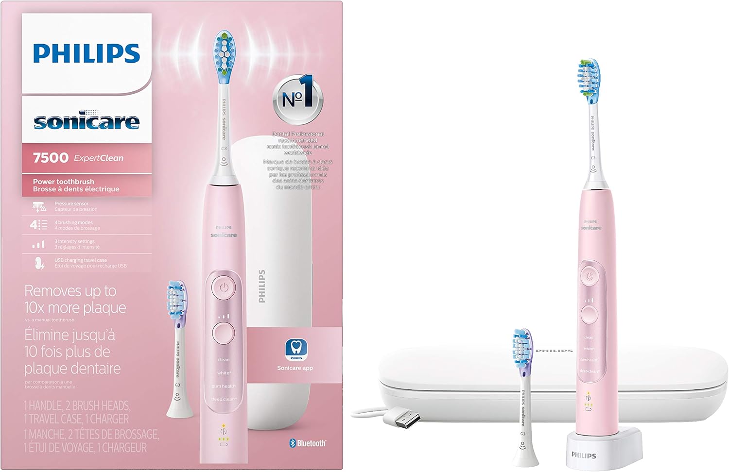 Philips Sonicare ExpertClean 7500 Pink, Rechargeable Electric Power Toothbrush, HX9690/07