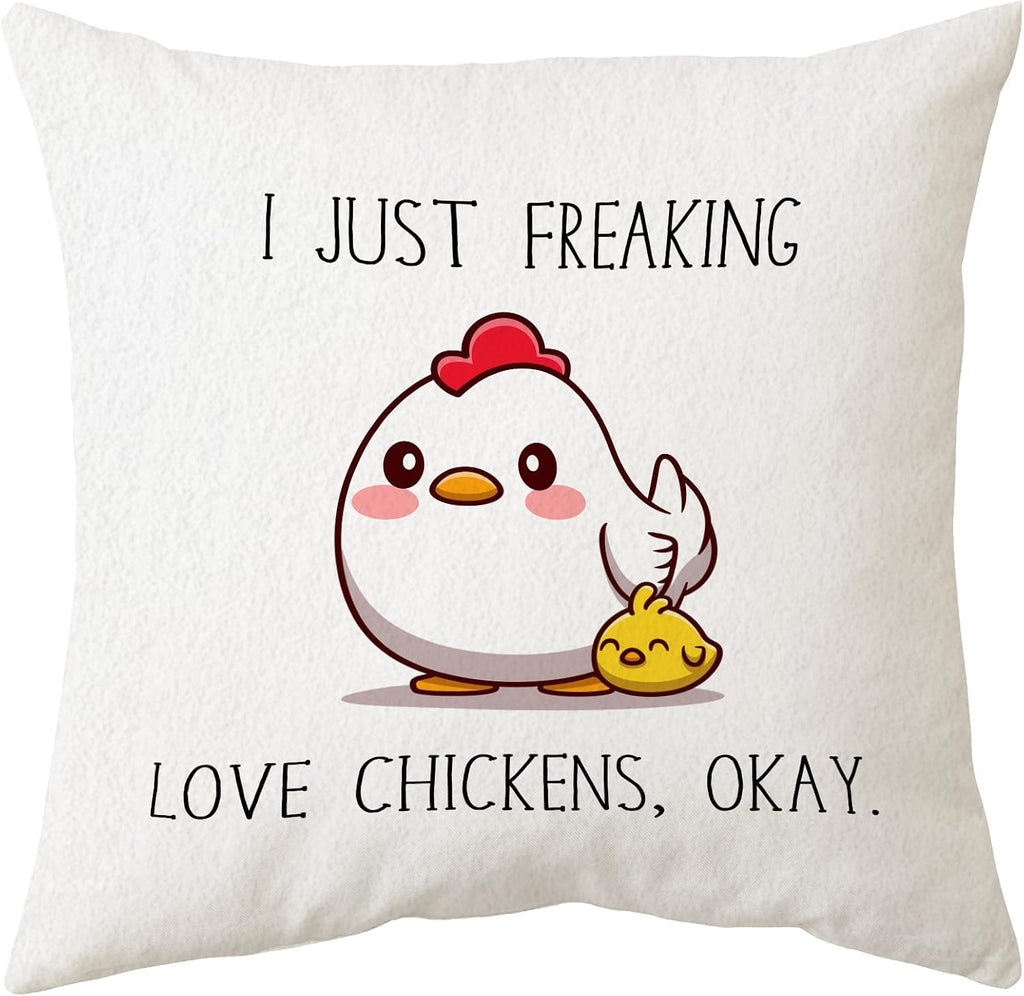 Sidhua Farmhouse Chicken Themed Pillowcase Decorations for Home, I Just Freaking Love Chickens Okay Chicken Throw Pillow Cover 18”x18”, Chicken Lover Gifts, Farmer Girl Woman Gifts