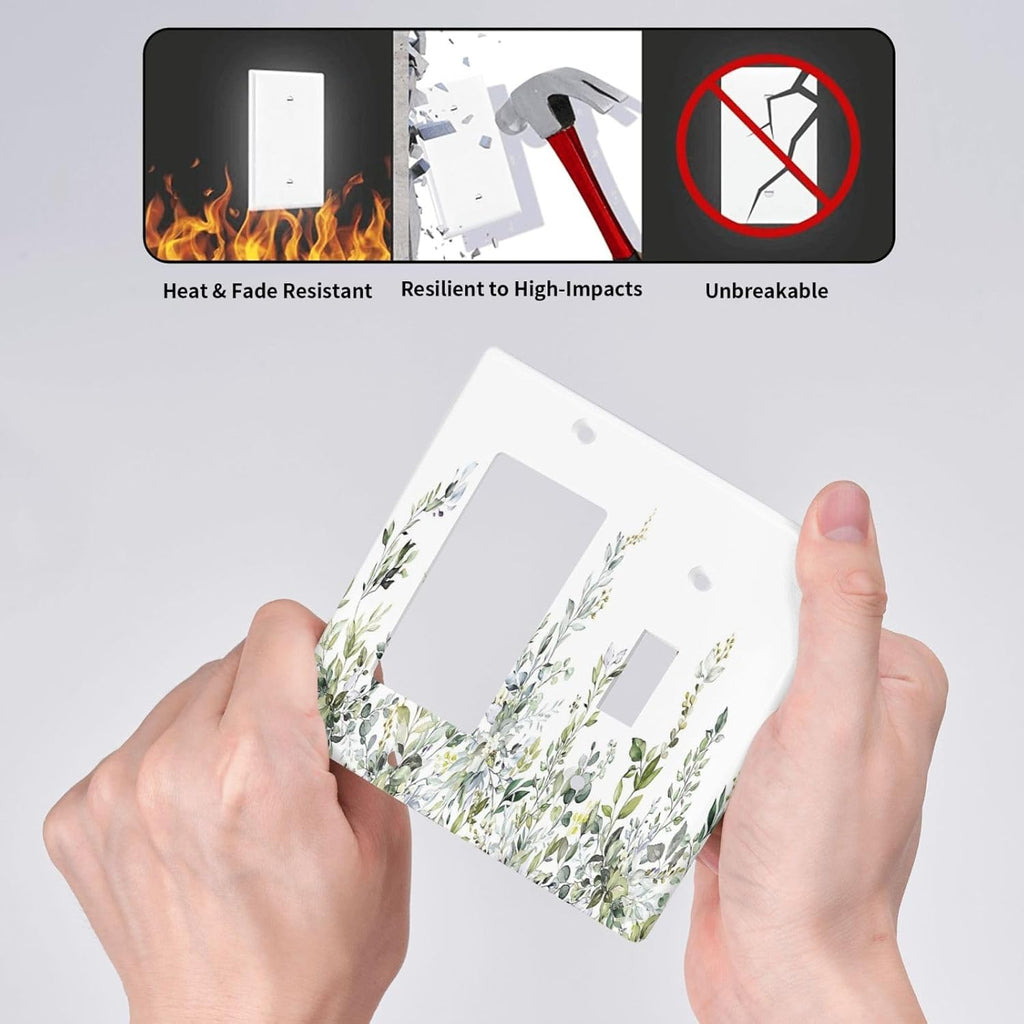 Outlet Covers Boho Farmhouse Flower Leaf Sage Green 1 Toggle 1 Rocker Combination Decorative Wall Plate Electrical Switch Plates Light Switch Cover Plate for Bedroom Cabin Decor