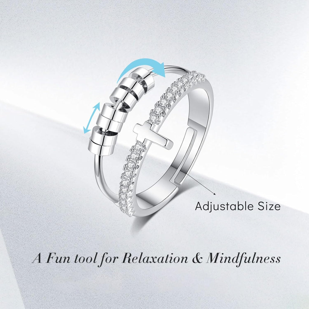 INFUSEU Funny Spinner Fidget Rings for Women Girls Anti Anxiety Stress Worry, Adjustable Size