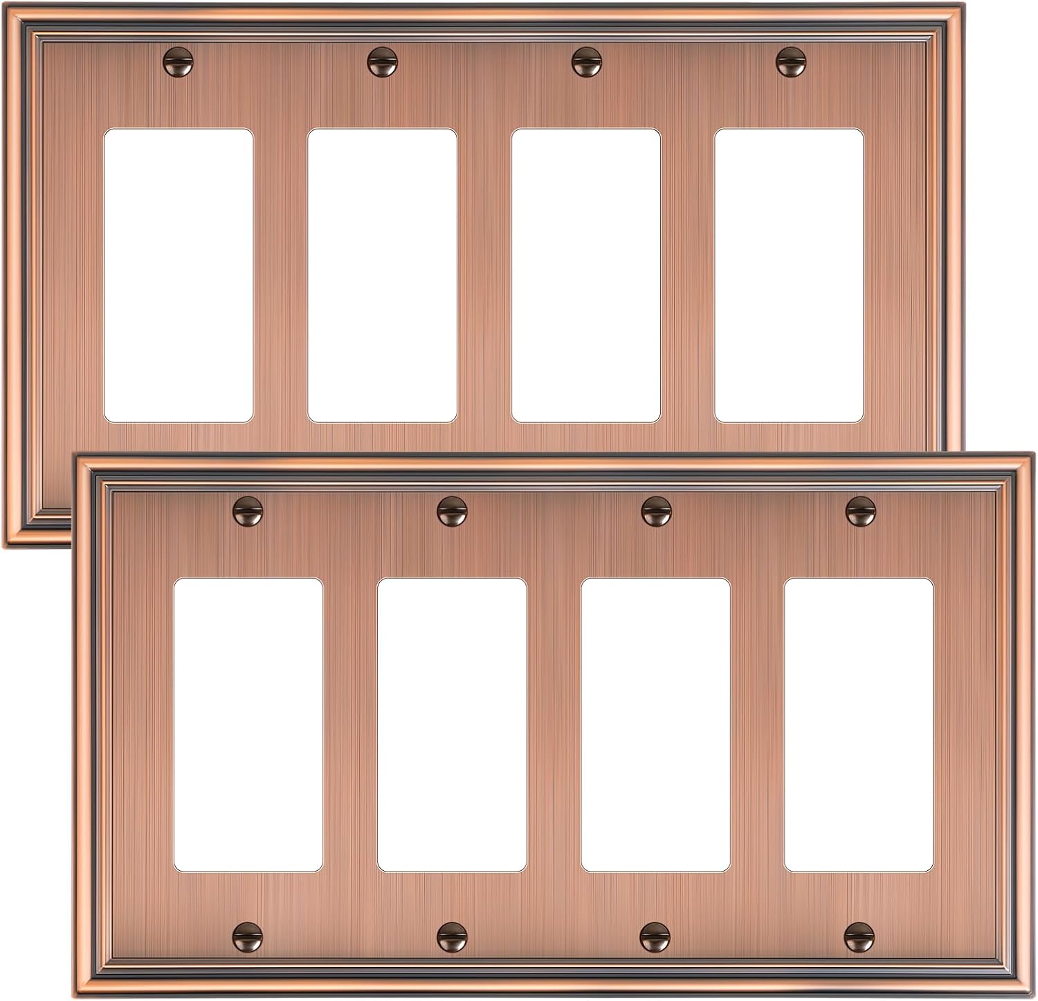 2-Pack Quad Decorator Outlet Cover Plate, Zinc Alloy Antique Copper Switch Plates and Outlet Covers, 4 Gang Wall Plates for Electrical Outlets, Receptacle, GFCI Outlet, Dimmer Switch