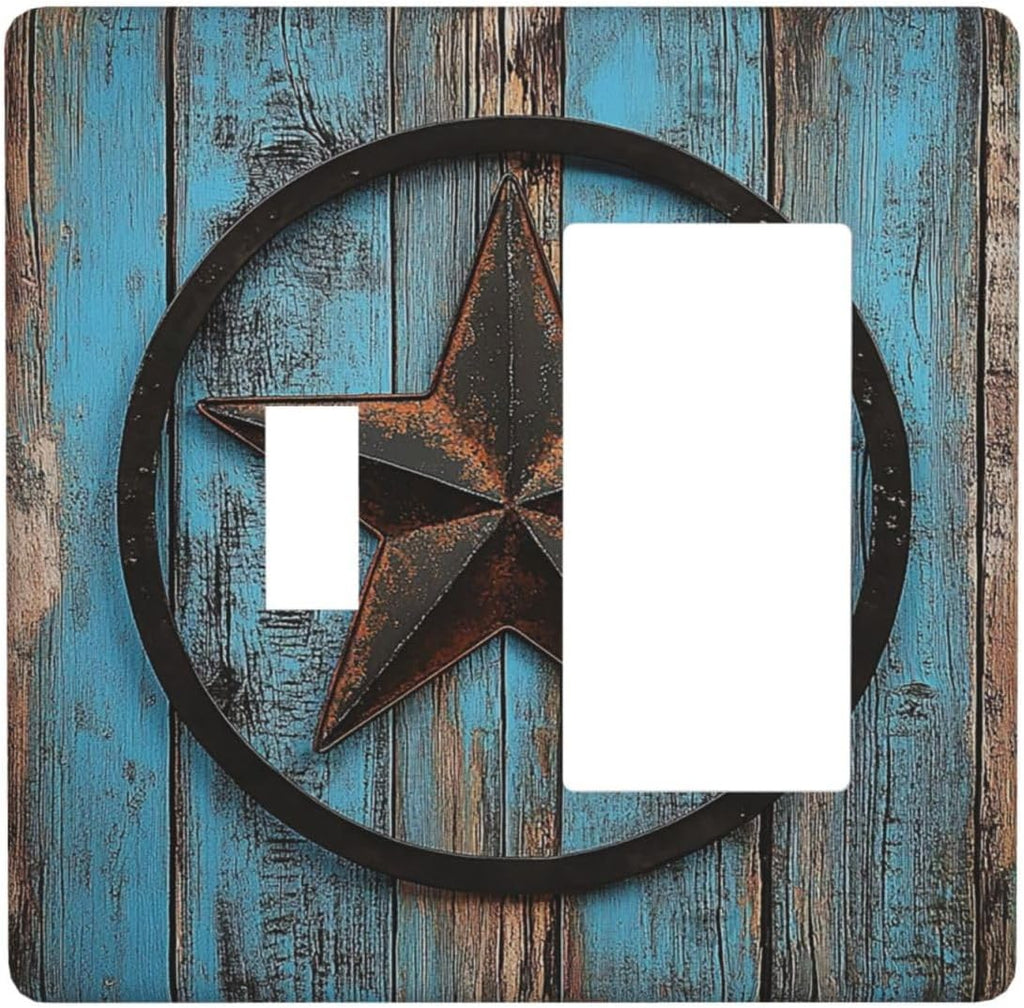 Outlet Covers Rustic Wood Country Barn Texas Star On Teal 1 Toggle 1 Rocker Combination Decorative Wall Plate Electrical Switch Plates Light Switch Cover Plate For Farmhouse Cabin Decor