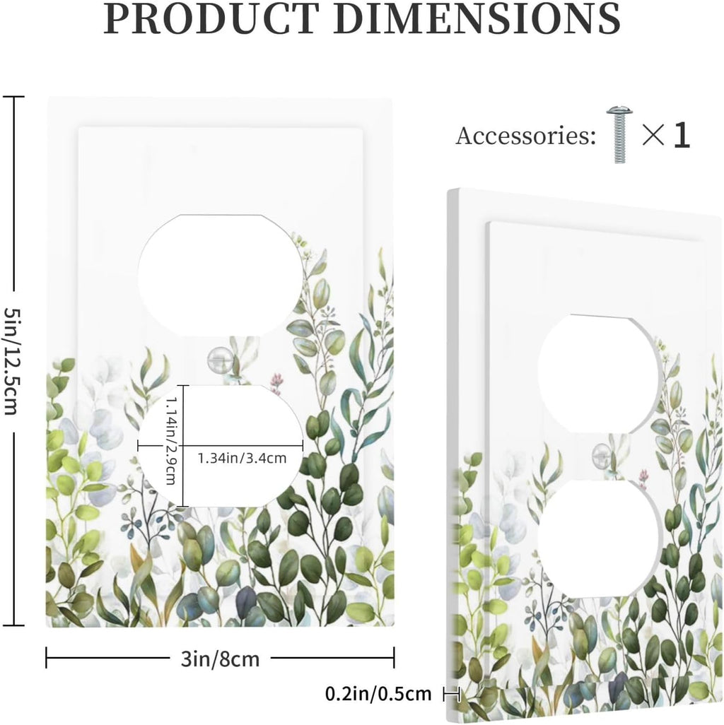 Green Eucalyptus Leaf Plant Herbs Springnature Outlet Covers 1 Gang Duplex Light Switch Cover Decorative Switch Plates Electrical Receptacle Faceplate Wall Plate for Bed Room Living Room Decor
