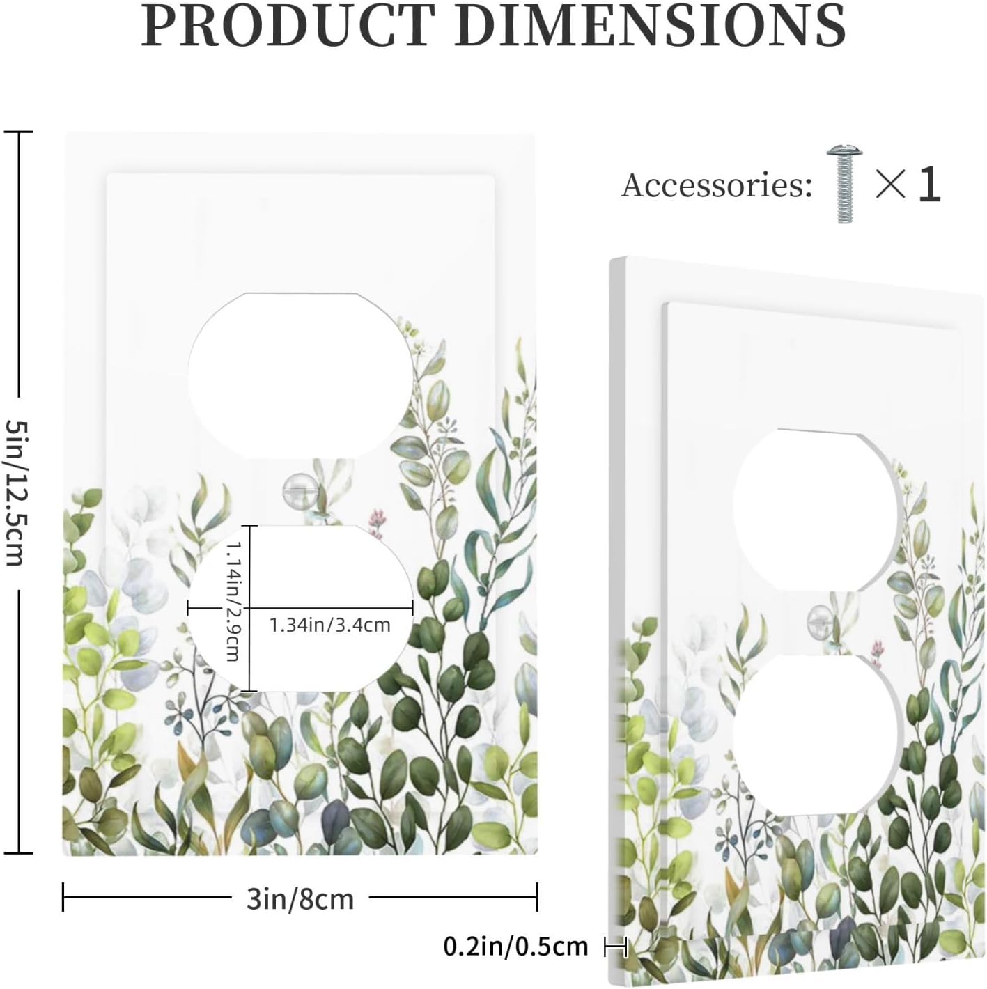 Green Eucalyptus Leaf Plant Herbs Springnature Outlet Covers 1 Gang Duplex Light Switch Cover Decorative Switch Plates Electrical Receptacle Faceplate Wall Plate for Bed Room Living Room Decor