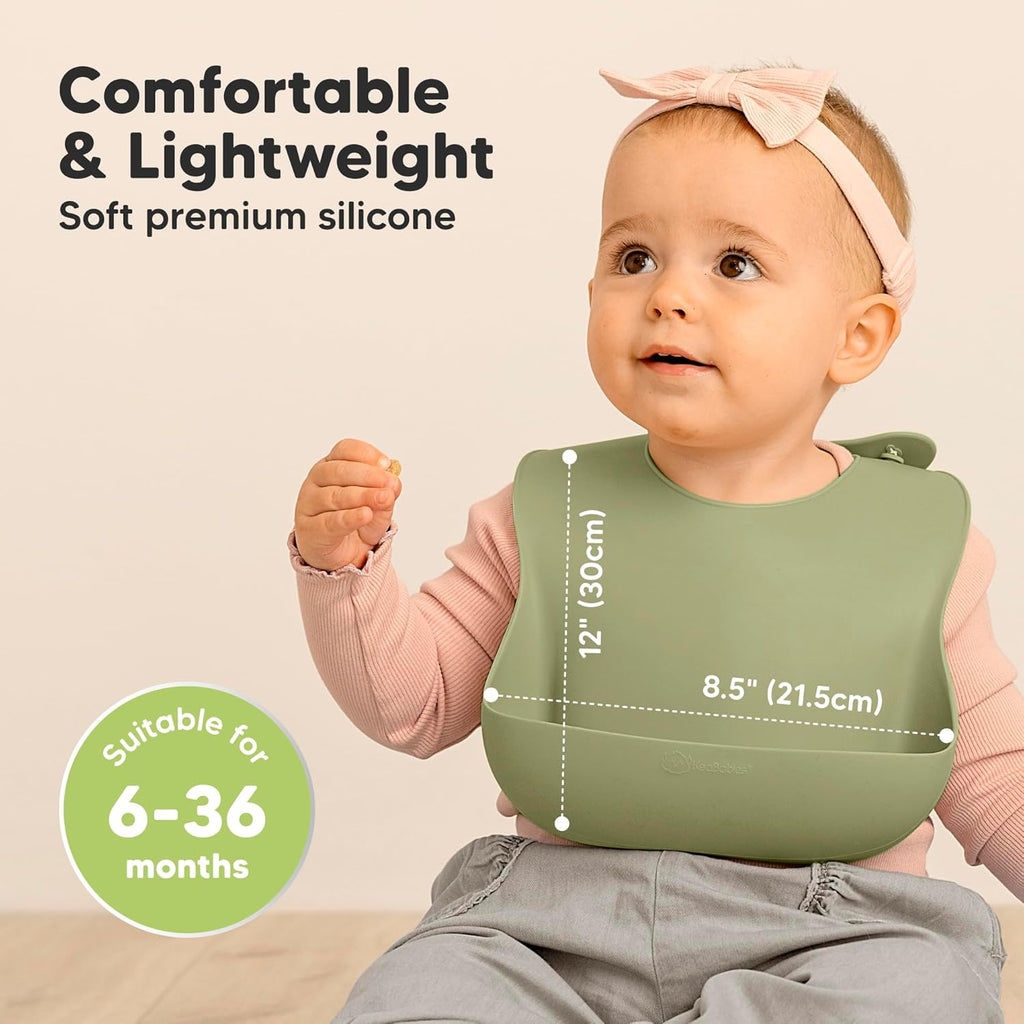 KeaBabies 2-Pack Silicone Baby Bibs for Eating - Sturdy Food-Grade Silicone Bibs for Babies Girl, Boy, Large Food Catcher, Clean & Put On Easily, Waterproof Toddler Feeding Essentials (Harvest)