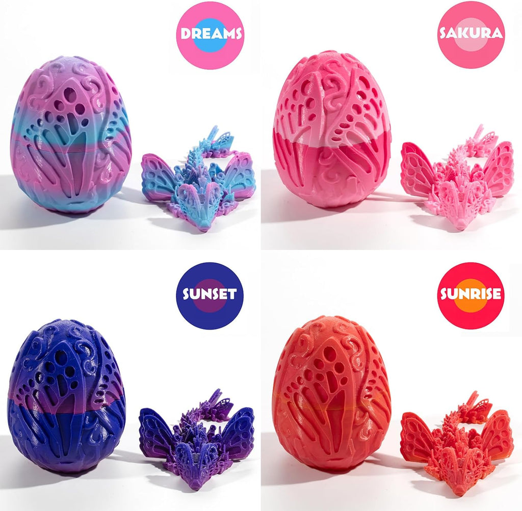 3D Printed Dragon Egg with Dragon Inside, Fully Articulated Butterfly Dragon in Egg, Dragon Fidget Toy, Home/Office/Desktop Décor, Easter Basket Stuffers, Gift for her (Sakura)