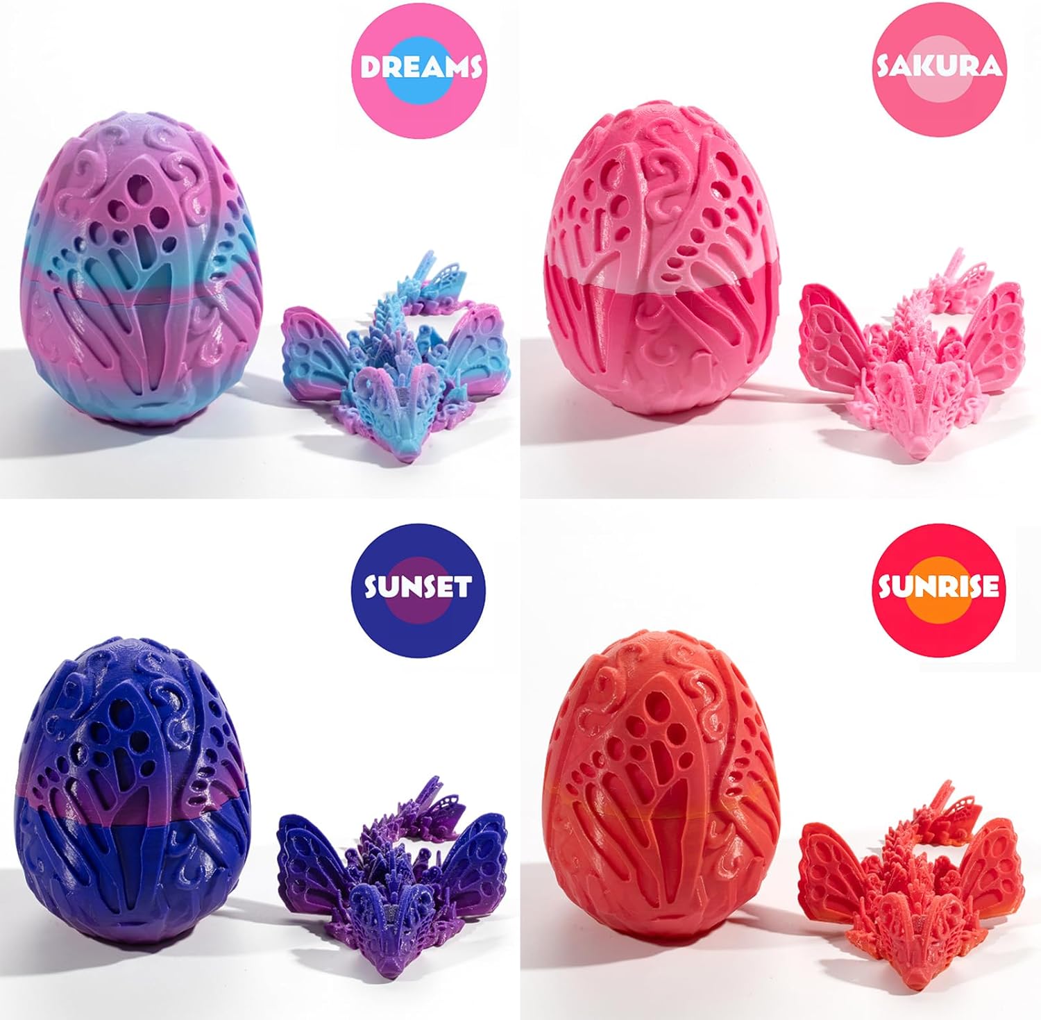 3D Printed Dragon Egg with Dragon Inside, Fully Articulated Butterfly Dragon in Egg, Dragon Fidget Toy, Home/Office/Desktop Décor, Easter Basket Stuffers, Gift for her (Sakura)