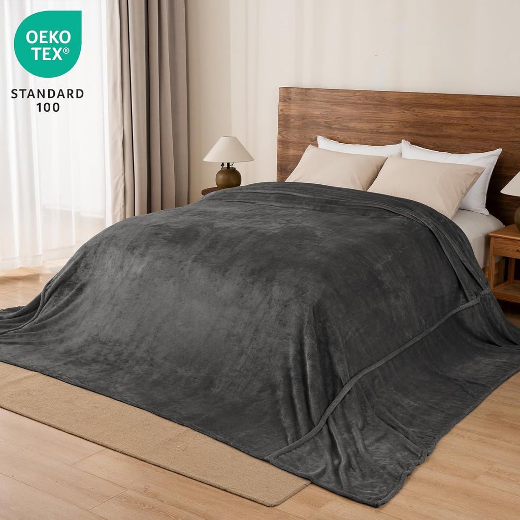 PHF Oversized King Fleece Blanket 120"x120", No Shed No Pilling Big Soft Blanket, Extra Large 10'x 10' Lightweight for Bed, Sofa Travel and Camping, Suitable for All Season, Dark Grey