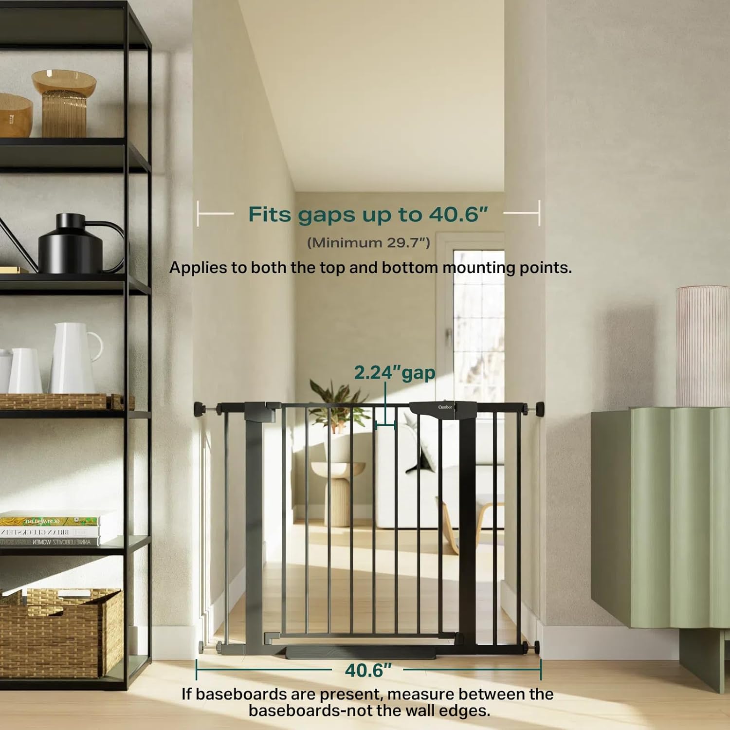 Cumbor 29.7-40.6" Baby Gate for Stairs, Baby Essential Safety Gate, Mom's Choice Awards Winner-Dog Gate for Doorways, Pressure Mounted Auto-Close Pet Gates for Dogs Indoor, Durable Child Gate, Black